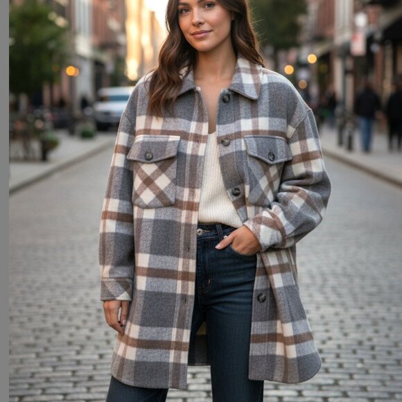 Storia Don’t Call Me Karen Oversized Shacket Shirt Jacket Women's L Heavyweight - Picture 1 of 7